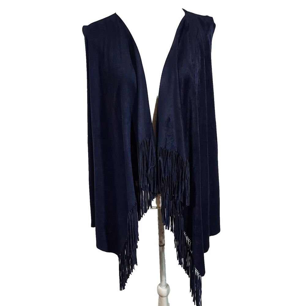 INC International Concepts Fringe Vest Womens size 1X Faux Suede Open Front